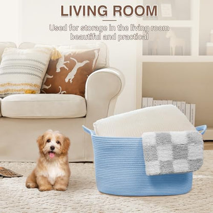 YOUDENOVA Large Blanket Basket, Rectangle Cotton Rope Storage Baske - color: Light Blue