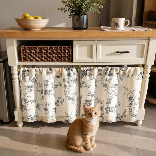 jinchan Floral Linen Kitchen Tier Curtains, 20 Inch, 2 Panels, Black - color: Alisa Black, size: 26"W x 20"L (Pack of 2)