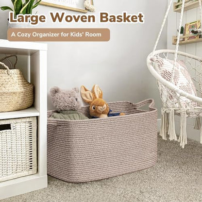 Goodpick Large Woven Rope Blanket Basket, Rectangle, Brown, 75L - color: Brown, size: Large(21.6"L x 14.9"W x 11.8"H)