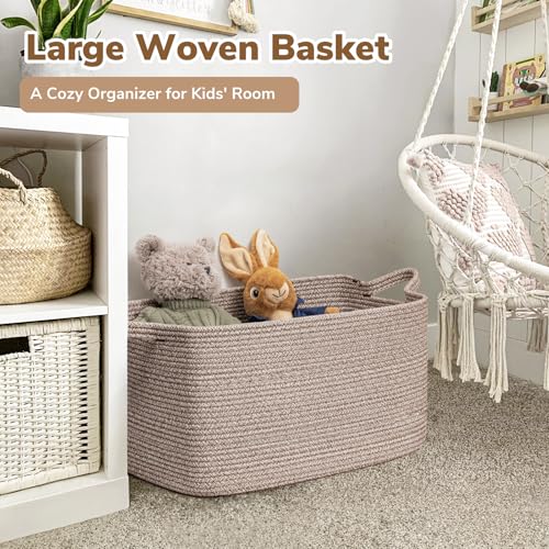 Goodpick Large Woven Rope Blanket Basket, Rectangle, Brown, 75L - color: Brown, size: Large(21.6"L x 14.9"W x 11.8"H)