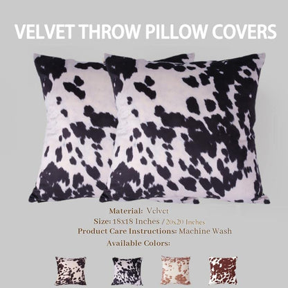Black White Velvet Throw Pillow Covers 20x20 Animal Cow Print Pillows - color: Black, size: 20" x 20" (Pack of 2)