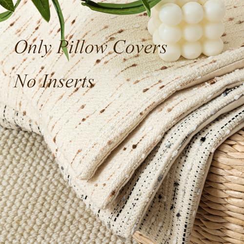 Boho Throw Pillow Covers 20 x 20 in Set of 2 - Neutral Farmhouse Meteor Style Fabric Textured Decorative Cushion Case Striped Square Pillowcase for Sofa, Couch, Beige and Brown - size: 20" x 20" (Pack of 2)
