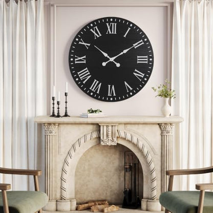 Large Wall Clock with Roman Numeral, 24” Shiplap Farmhouse Clock - color: Black, size: 24 Inch