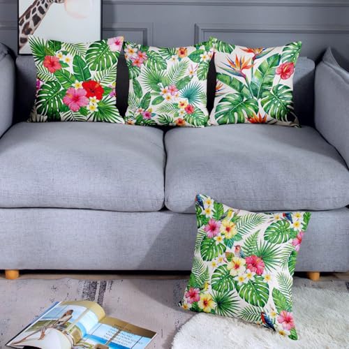 Throw Pillow Covers, Botanical Leaf, Set of 4, 18"x18" - color: Tropical Floral