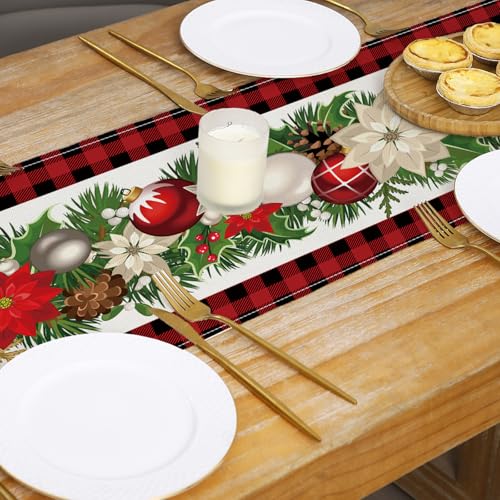 Christmas Decorations - Red and Black Buffalo Check Christmas Table Runner,Winter Holiday Kitchen Dining Table Decoration for Home Party Decor 13 x 72 Inch - size: Christmas002
