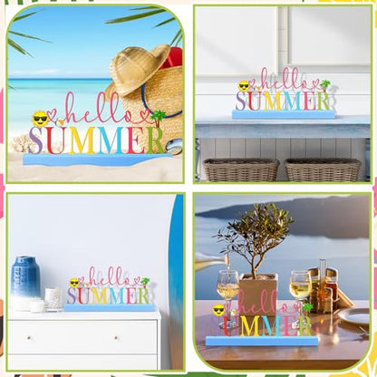 Yaocom 11.81 Inch Hello Summer Metal Table Sign with Wooden Base - style: Summer