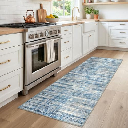 KOZYFLY Modern Washable Runner Rug 2x6 Runners for Hallways Blue Beige - color: Blue Beige, size: 2' x 6' (Runner)