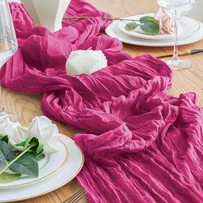 Cheesecloth Table Runner 10FT Fuchsia Boho Gauze Rustic Sheer Runners - color: Fuchsia, size: 1 Pack