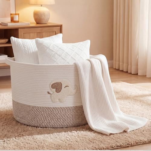 LemonRoad Large Woven Bear Basket, Cotton Rope, Elephant, Brown - color: Brown, size: Cotton Rope, style: Elephant