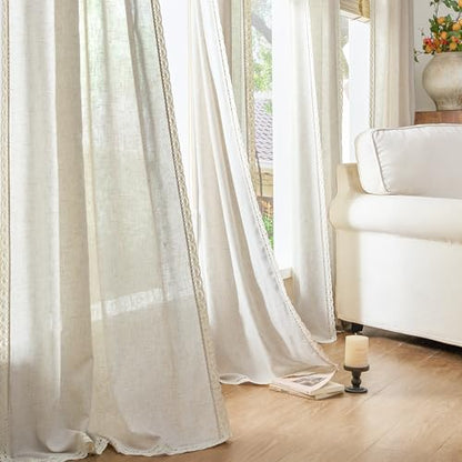 jinchan Beige Linen Curtains with Laced Trim Back Tab 50x 84 Inch 2 Panels - color: Laced Beige, size: 50"W x 84"L (Pack of 2)