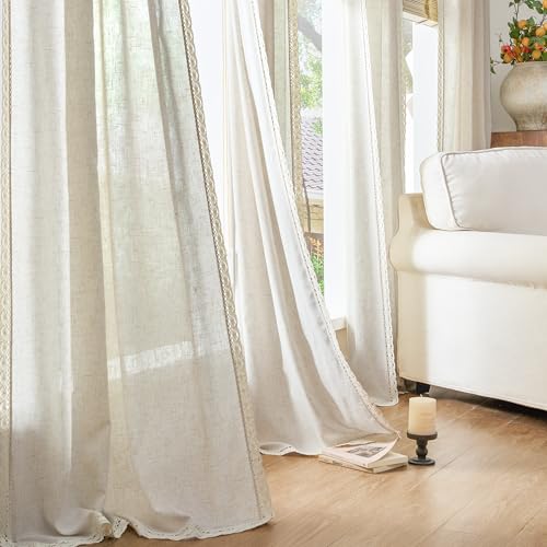 jinchan Beige Linen Curtains with Laced Trim Back Tab 50x 90 Inch 2 Panels - color: Laced Beige, size: 50"W x 90"L (Pack of 2)