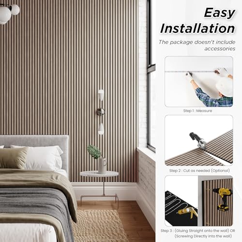SMARTSTANDARD 4 Pack 106" x 12.6" Wood Slat Wall Panels, Walnut - color: Walnut, size: 106" x 50.4"