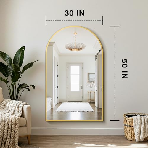 Arched Bathroom Mirror for Wall, 50" x 30" Metal Frame Vanity Mirror, Gold - color: Gold, size: 50"L x 30"W