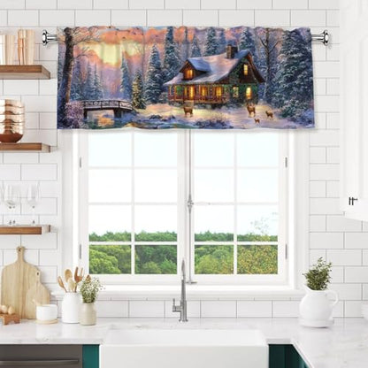 Christmas Snowflake Winter Valances for Windows Rod Pocket Curtain Valance 1 Panel Short Curtains for Kitchen Bathroom Living Room Bedroom Window Treatments - color: Christmas Snowflake