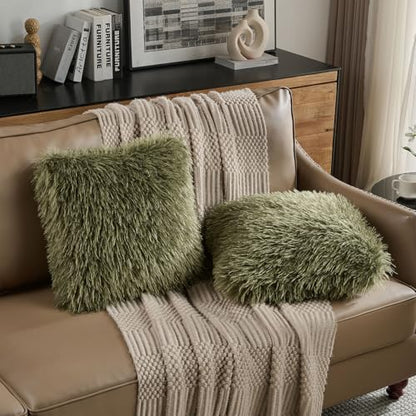 FUTEI Pack of 2 Faux Wool Throw Pillow Covers 18x18 Inch, Olive Green - color: Olive Green