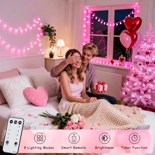 JMEXSUSS 33 ft 100 LED Globe Pink Christmas String Lights Indoor - color: Pink, size: 100 LED Plug