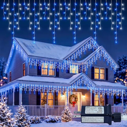 Christmas Icicle Lights Outdoor,300 LED 33FT Hanging String Lights - color: Blue White