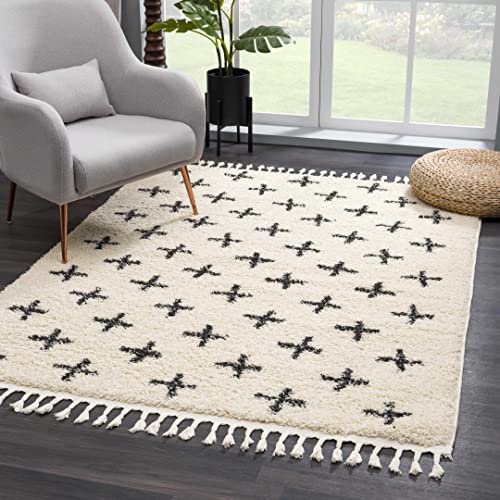 Hauteloom Geomara Shag Moroccan Farmhouse 2'7" x 7'3" Runner Bohemian/Global 100% Polypropylene Charcoal/Beige Runner - color: Charcoal, Beige / Alstead, size: 2'7" x 7'3" (Runner)