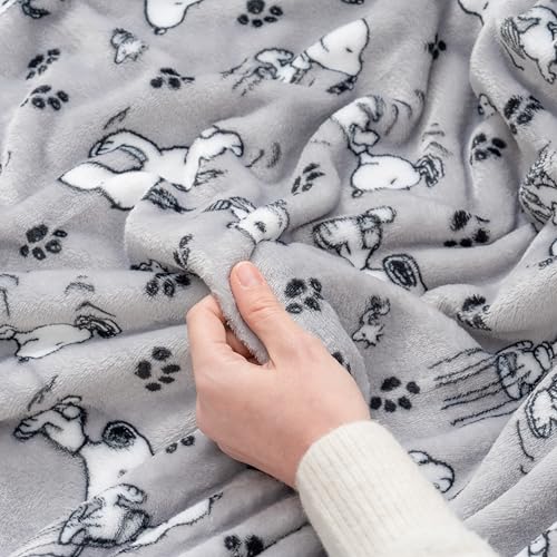Berkshire Blanket Peanuts® VelvetLoft® Cute Character Snoopy Plush Throw Blanket,Peanuts Poses and Paws Grey,Throw 55 in x 70 in (Official Peanuts® Product) - color: Peanuts Poses and Paws Grey, size: Throw (55 in x 70 in)