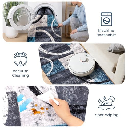 Yamaziot 2x8 Washable Modern Abstract Runner Rug Non-Slip for Hallways - color: Blue/Multi, size: 2x8ft