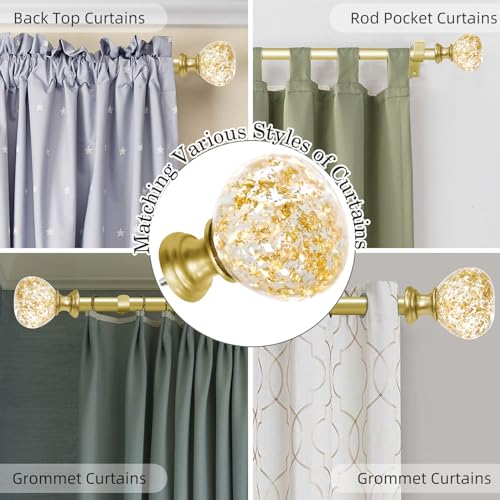 Gold Double Curtain Rod 28-48 Inch Heavy Duty Foil Resin Finial - color: gold, size: 28-48"