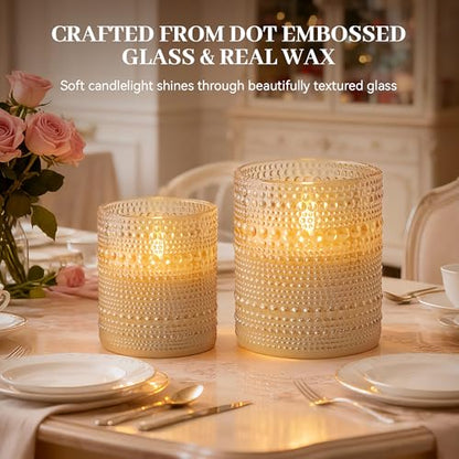 Gold Dotted Glass Real Wax Flameless Battery-Operated LED Pillar Candles - color: Gold