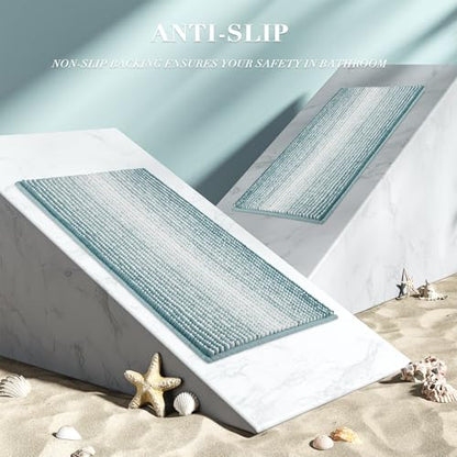 BSICPRO Bathroom Rugs Sets 2 Piece, Non Slip Striped Bath Mats, Sea Green - color: Sea Green, size: 20" x 32" Plus 16" x 24"