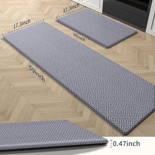 Kitchen Mat 2PCS Kitchen Rugs Cushioned Anti-Fatigue Rug Standing Desk Mat - color: Light Grey, size: 59"L x 17.3"W x 0.5"Th