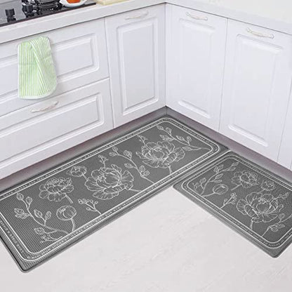Kitchen Floor Mat Set of 2, Anti Fatigue Kitchen Mat 17"x59"+17"x29" - color: Grey, size: 17"x59"+17"x29"