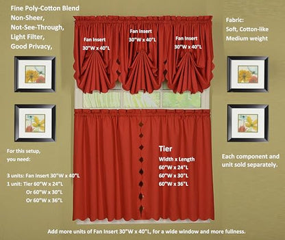 Today's Curtain, Orleans Scallop Curtain, Brick Red 36" Tier Pair and Tieback, 60" W x 36" L, Brick Red - color: Brick Red, size: 60"W x 36"L (Pack of 1)