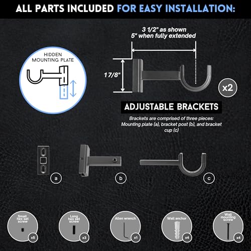 BlastHome® Luxury Adjustable Curtain Rod Brackets, Matte Graphite - color: Matte Graphite