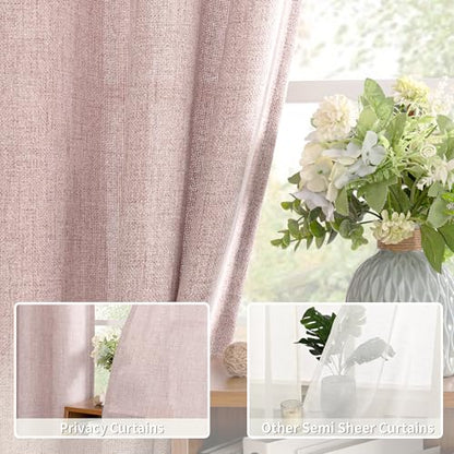 BGment Pink Faux Linen Curtains 63 Inch Length 2 Panels for Bedroom - color: B - Linen Rose Pink, size: 52"W x 63"L (Pack of 2)