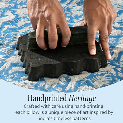CPC Blue Sapphire Block Print Ruffle Pillow Cover 18x18 Inch, Pack of 2 - color: Blue Sapphire, size: 18" x 18" (Pack of 2)