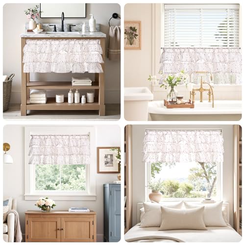 jinchan Mini Pom-Pom Ruffled Valance for Windows 18 Inch 1 Panel Orange - color: Dottie Amber Bloom