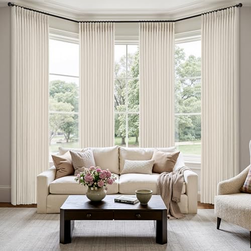 MIULEE Pinch Pleated Thick Linen Curtains 40x92 Inches Birch 4 Panels Set - color: Birch, size: 40"W x 92"L (Pack of 4)