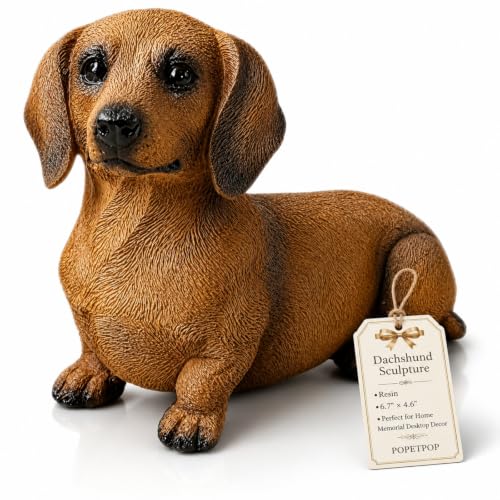 POPETPOP Dachshund Dog Figurine Resin Dog Statue Lifelike Puppy Model Ornament for Home Decor Desktop Display Housewarming Gift 6.77 X 4.64 X 2.75 in