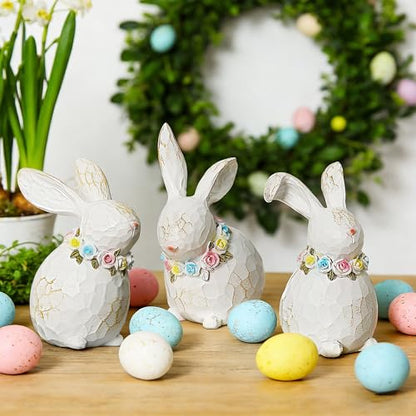 Lulu Home 3 Packs Easter Tabletop Ornaments, Resin White Bunnies