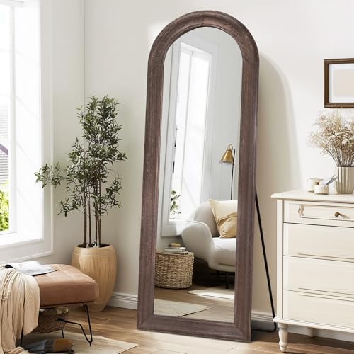 65x22 Solid Wood Arched Full Length Mirror, Elegant Brown Finish - color: Brown-ar Frame, size: 65"L x 22"W