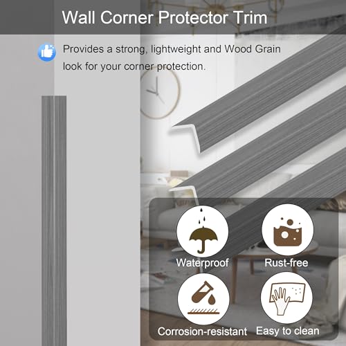 3 Pcs 49" Wall Corner Protector Trim, Gray Wood Grain Edge Strip for Door and Window Frames Mirror Trim Backsplash Tile Edge (Gray) - color: 3pcs * Gray