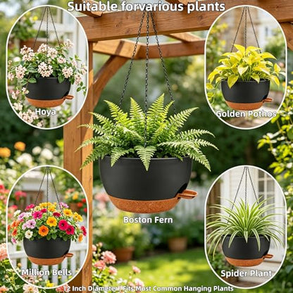 12" Self Watering Hanging Planters with Chains, Black Brown，2 Pack - color: Black Brown, size: 2 pack 12 inches