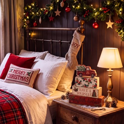 Amyhill 4 Pcs Red Truck Christmas Tiered Tray Wooden Table Sign Decor - style: Christmas Truck