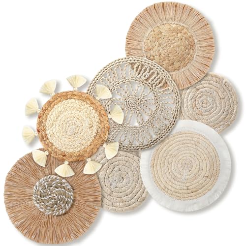 CroBlissful 7 Pcs Boho Wall Baskets Woven Seagrass Round, Vintage - style: Retro