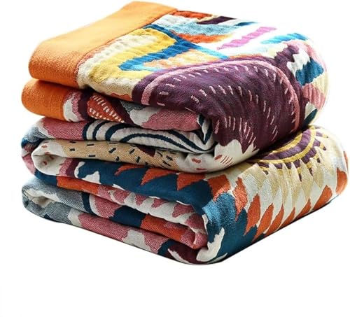 Boho Throw Blanket for Bed 100% Cotton Bohemian Blankets Ultra Soft Woven Muslin Decorative Blankets All Seasons Vintage Quilt Knitted Blanket for Sofa Chair (Colorful, 90"x98") - color: K-colorful World, size: 90"x98"