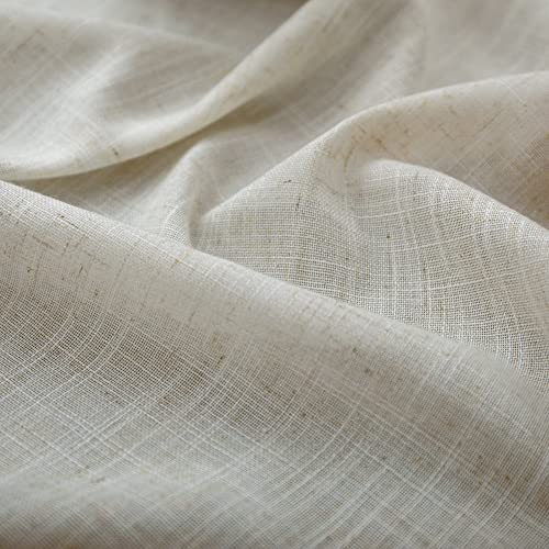 KOUFALL Tan Beige Bronze Grommet Linen Blend Sheer Curtains 52x45 Inches Long for Bedroom - color: Linen, size: 52"W x 45"L (Pack of 2)