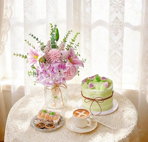 Artificial Silk Flowers with Vase, Fake Pink Lily, Hydrangea and Dandelion - color: Purple & Pink