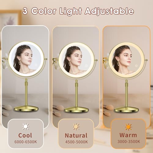 MILPROX Adjustable Height Makeup Mirror with 10X Magnifying & Light, Gold - color: Gold