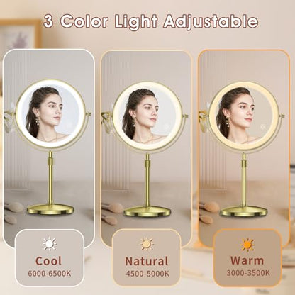 MILPROX Adjustable Height Makeup Mirror with 10X Magnifying & Light, Gold - color: Gold