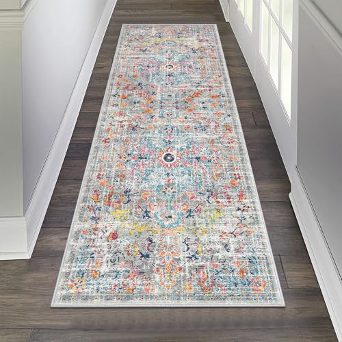Pauwer Hallway Runner Rug 2x6, Washable Non Slip Kitchen Runner, Grey Multi - color: Grey Multi, size: 2' x 6' (Runner)