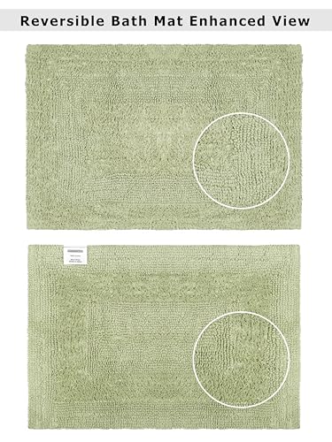 COTTON CRAFT 2 Pack Reversible Bath Mat Rug - Luxurious 17x24 Sage Green - color: Sage, size: 17x24 Inches