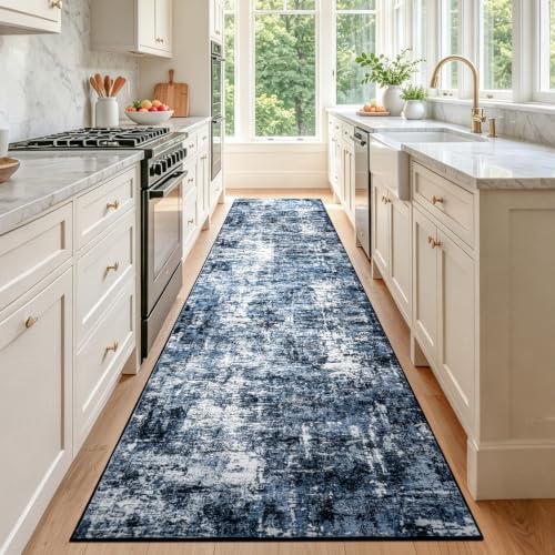Rugflix 3x20 Runner Rug for Hallway, Washable Navy Blue Long Runners - color: 01-ocean Blue, size: 3' x 20' (Runner)